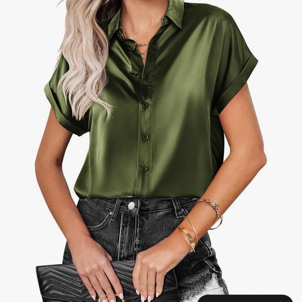 Olive Green Satin Blouse